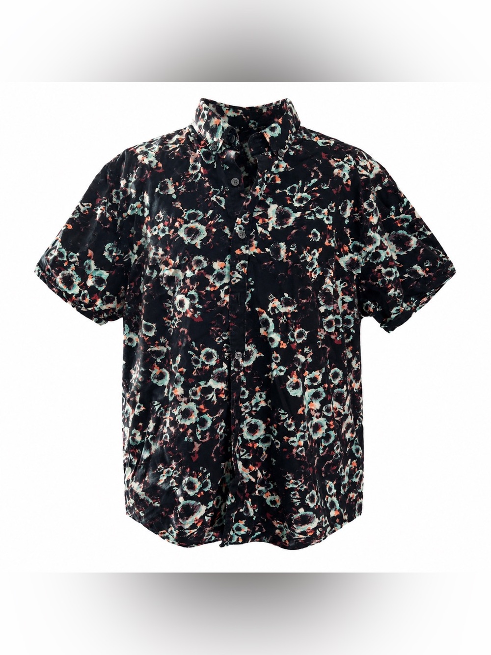 Denim & Flower Ricky Singh Black Floral Button Up Shirt Large Slim Fit Cotton